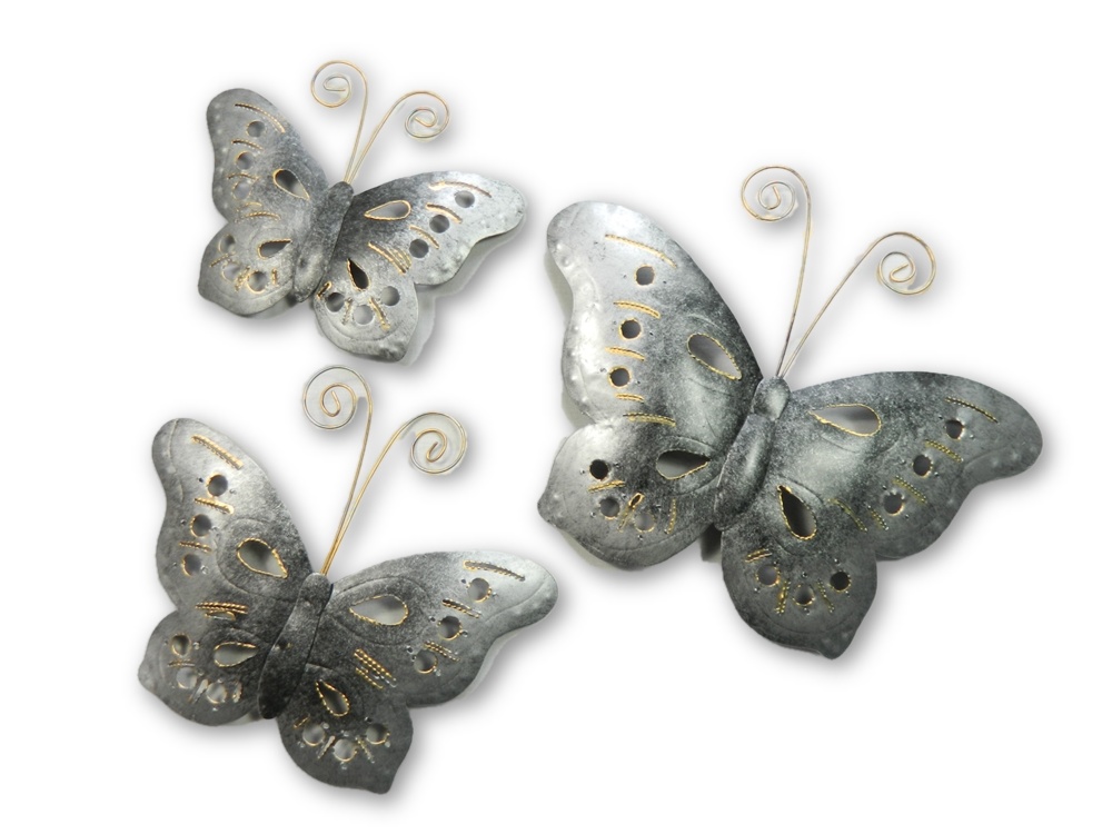 Metal Butterfly Wall - Art Set Sliver of - 3